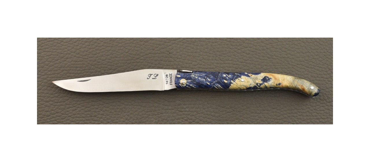 Laguiole 12cm full handle blue Maple knife by Jérôme Latreille