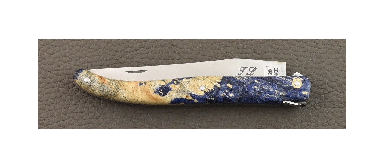 Laguiole 12cm full handle blue Maple knife by Jérôme Latreille