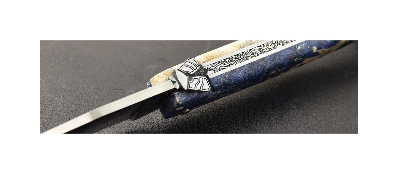 Laguiole 12cm full handle blue Maple knife by Jérôme Latreille