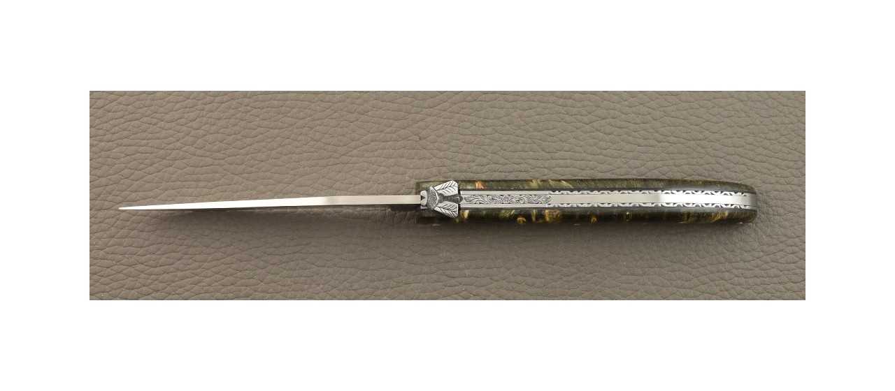 Laguiole 12cm plein manche Loupe de Peuplier noire par Jérôme Latreille