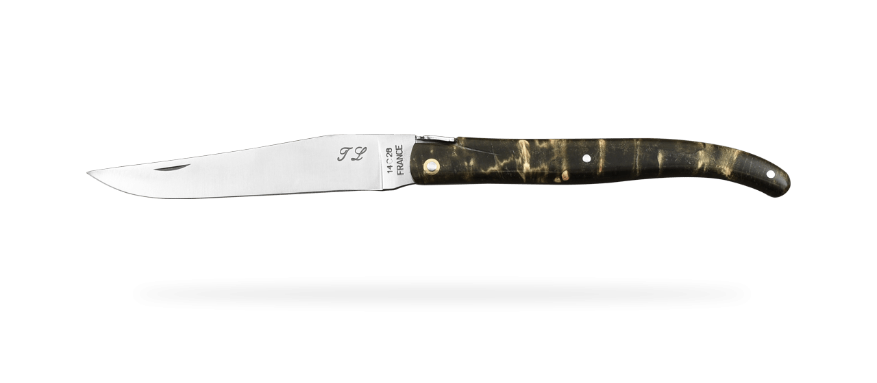 Laguiole 12cm full handle black poplar burl knife by Jérôme Latreille