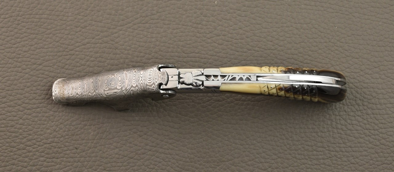 Laguiole Magnum "Needles" Damascus Horn tip