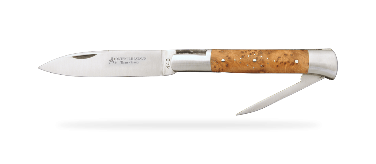 Issoire shepherd's knife & awl, Thuya burl