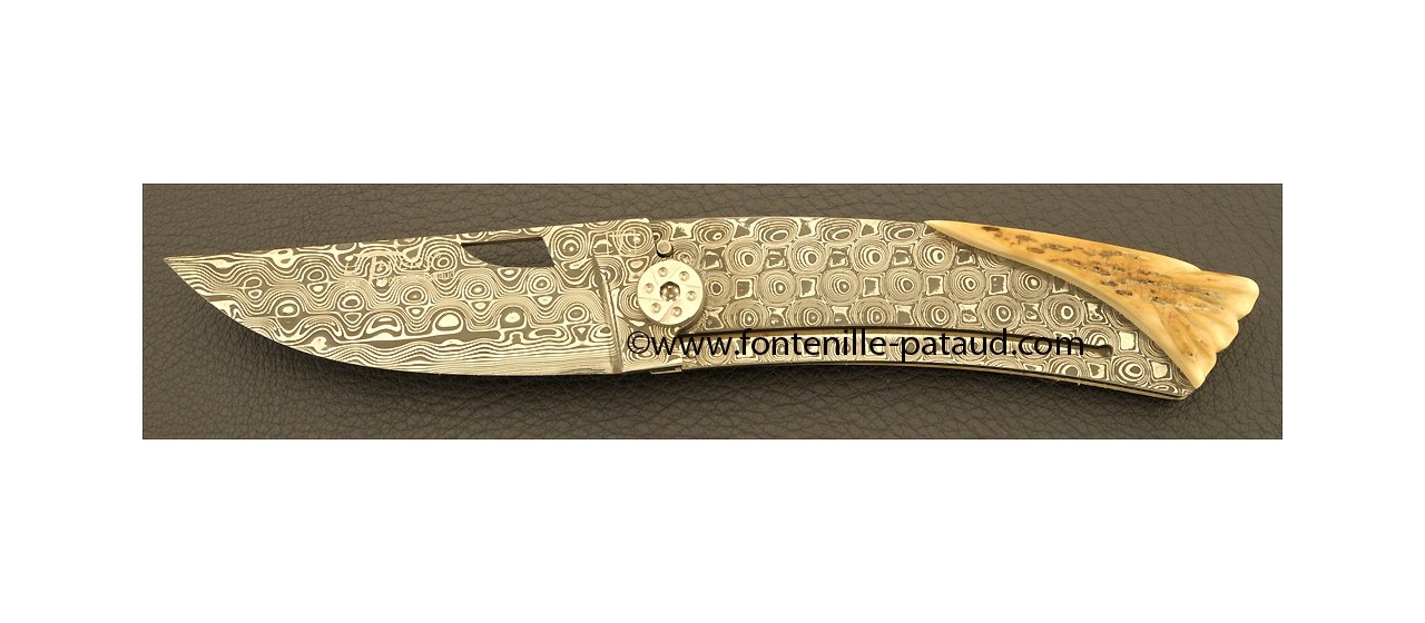 Le Thiers Knife Damascus Range The leaf Mammoth ivory