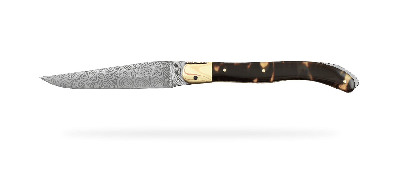 Laguiole XS Damascus Range Genuine tortoise shell Delicate file work and Mokume-Gane bolster