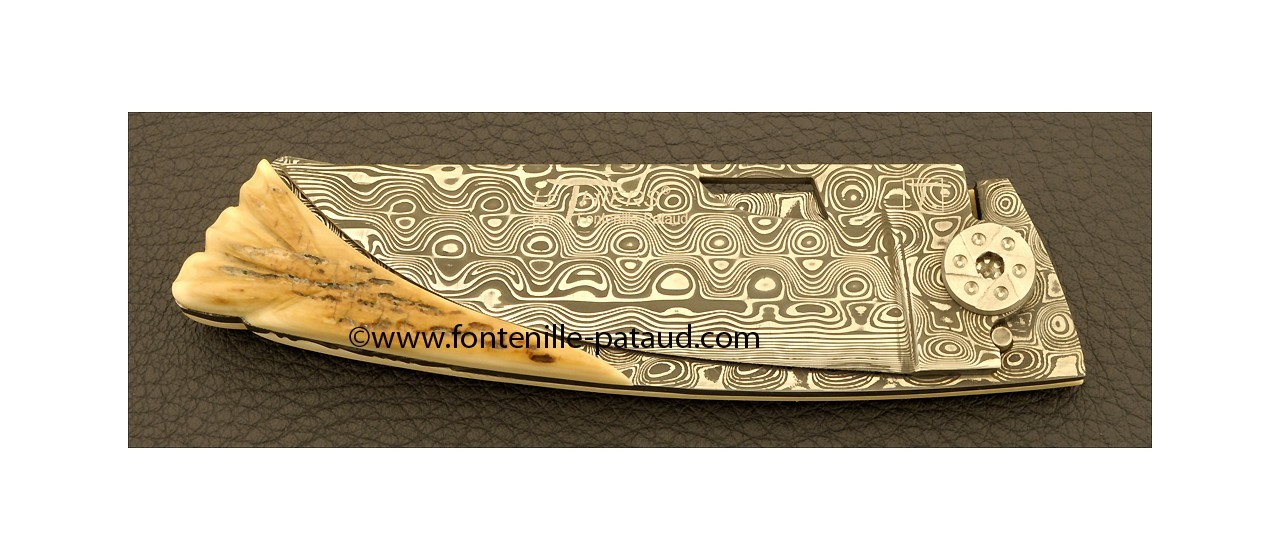 Le Thiers Knife Damascus Range The leaf Mammoth ivory