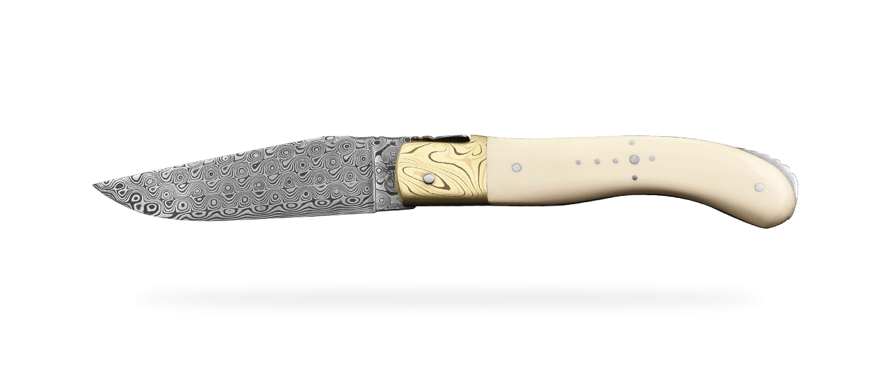 Laguiole Sport Damascus Range White Mammoth ivory and Mokume-Gane bolster
