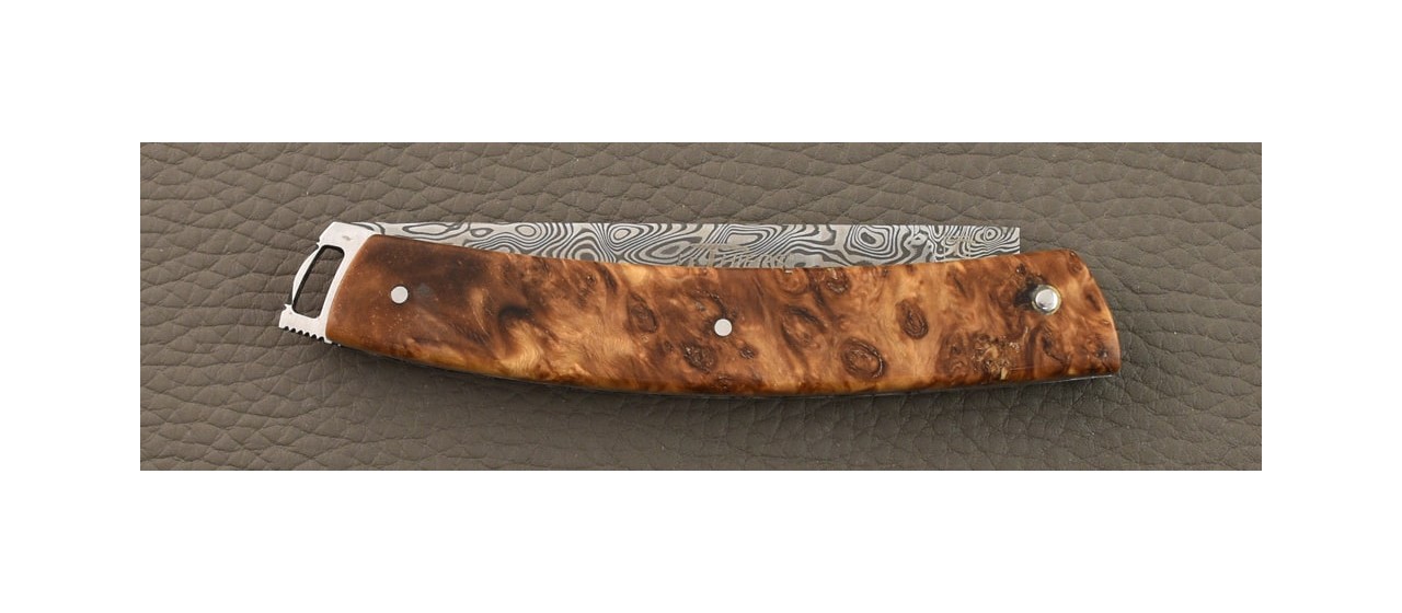 Le Thiers® Nature Damascus Full handle Stabilized poplar burl