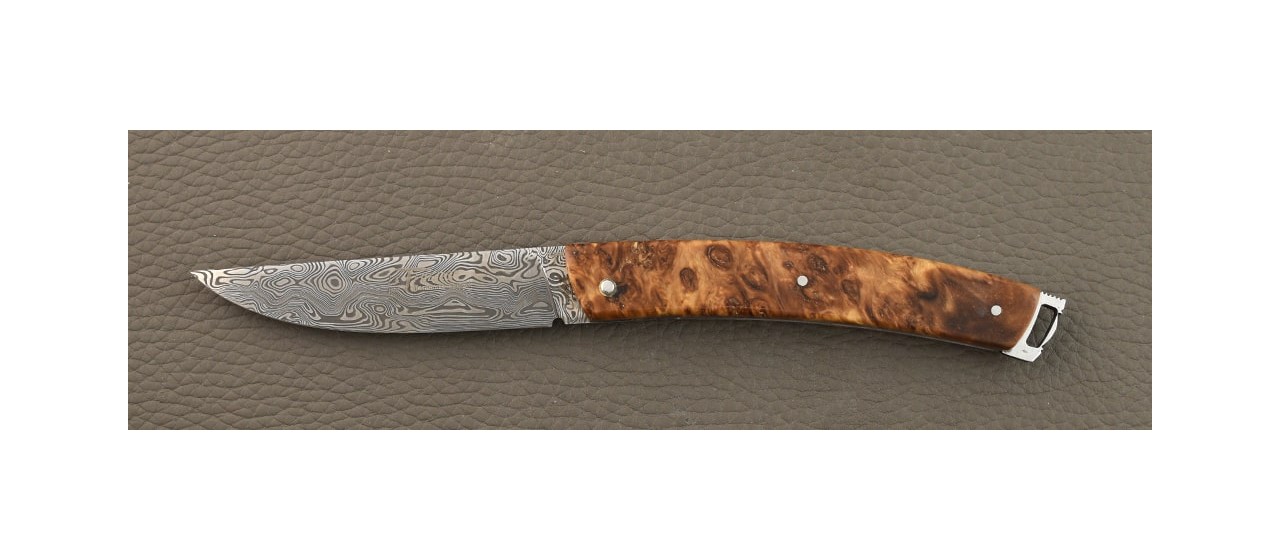 Le Thiers® Nature Damascus Full handle Stabilized poplar burl