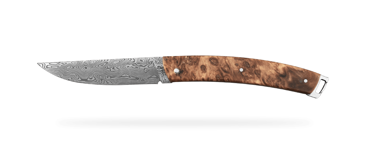 Le Thiers® Nature Damascus Full handle Stabilized poplar burl