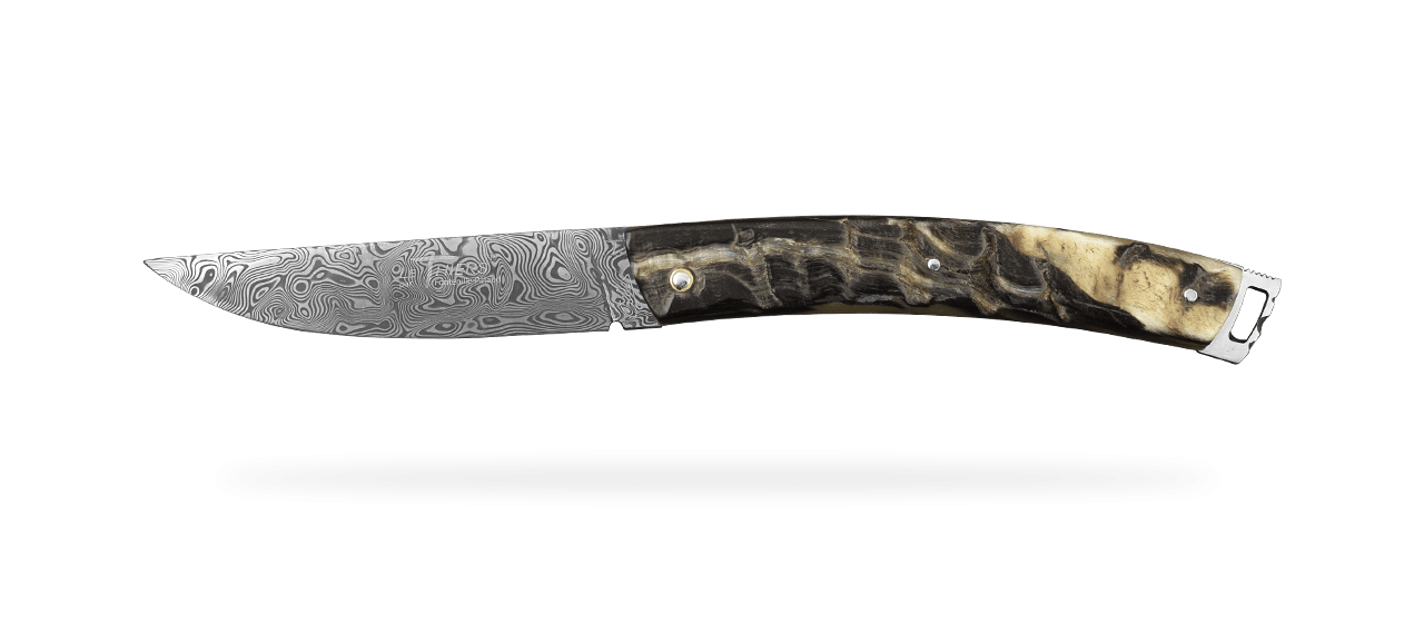 Le Thiers® Nature Damascus Full handle Dark Ram Horn