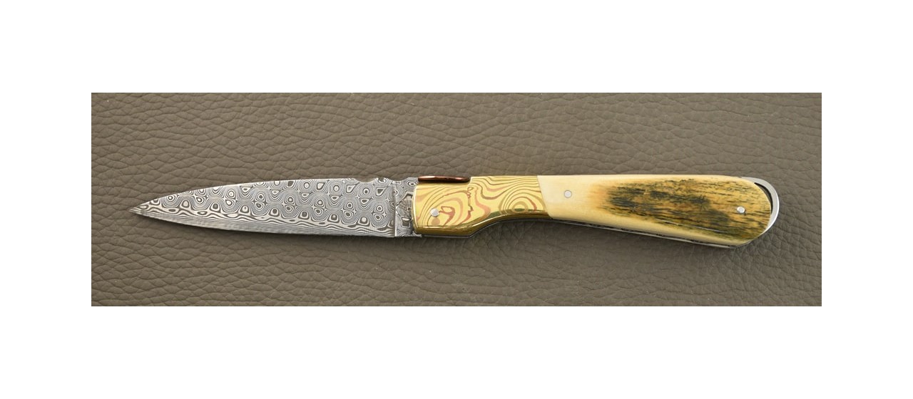 Corsican Sperone "Guilloché" Damascus Range Blue Mammoth ivory and Mokume-Gane bolster