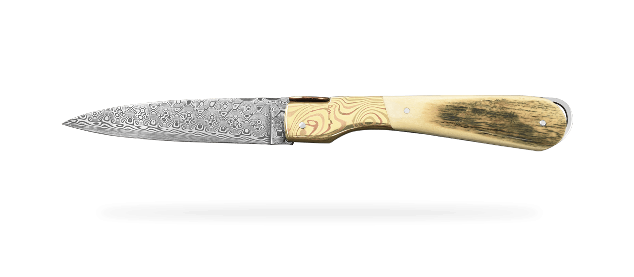 Corsican Sperone Damascus Range Blue Mammoth ivory, Mokume-Gane bolster and delicate filework