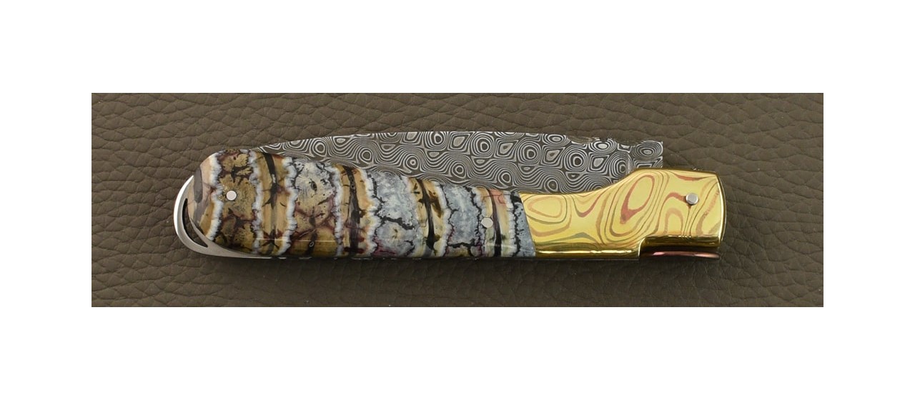 Sperone Corse Guilloché Damas Molaire de mammouth bleue et mitre en Mokume-Gane