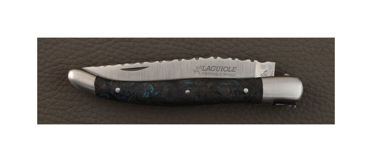 Laguiole Traditionnel 12 cm Guilloché Dark Matter Bleue