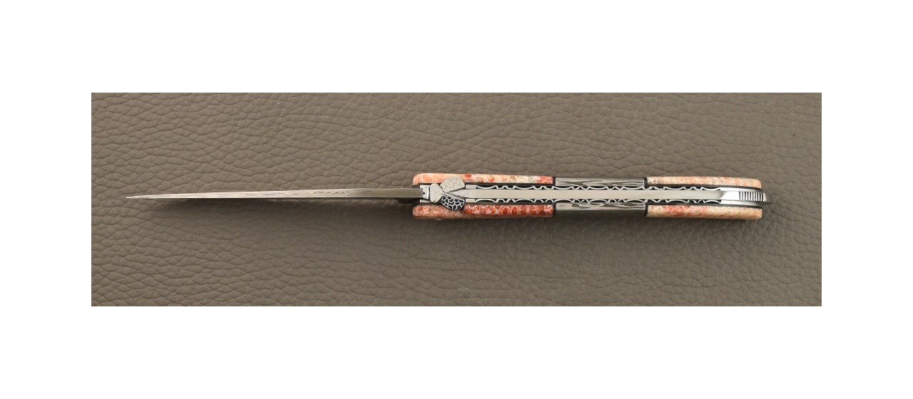 Laguiole Nature Damas Corail et Mitre Centrale Damas