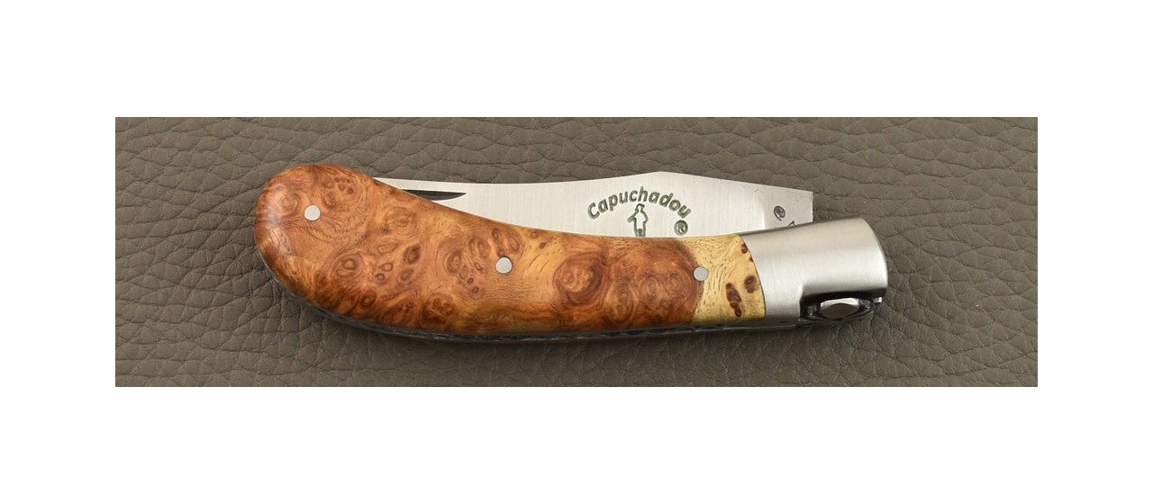 "Le Capuchadou®" 10 cm hand made knife, Amboyna burl