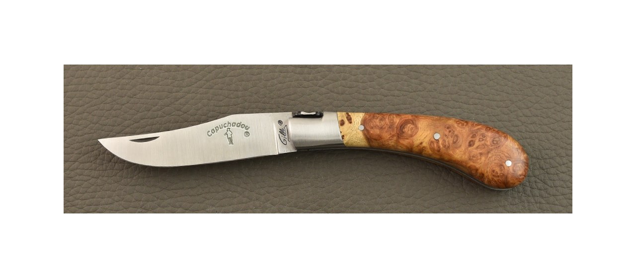 "Le Capuchadou®" 10 cm hand made knife, Amboyna burl