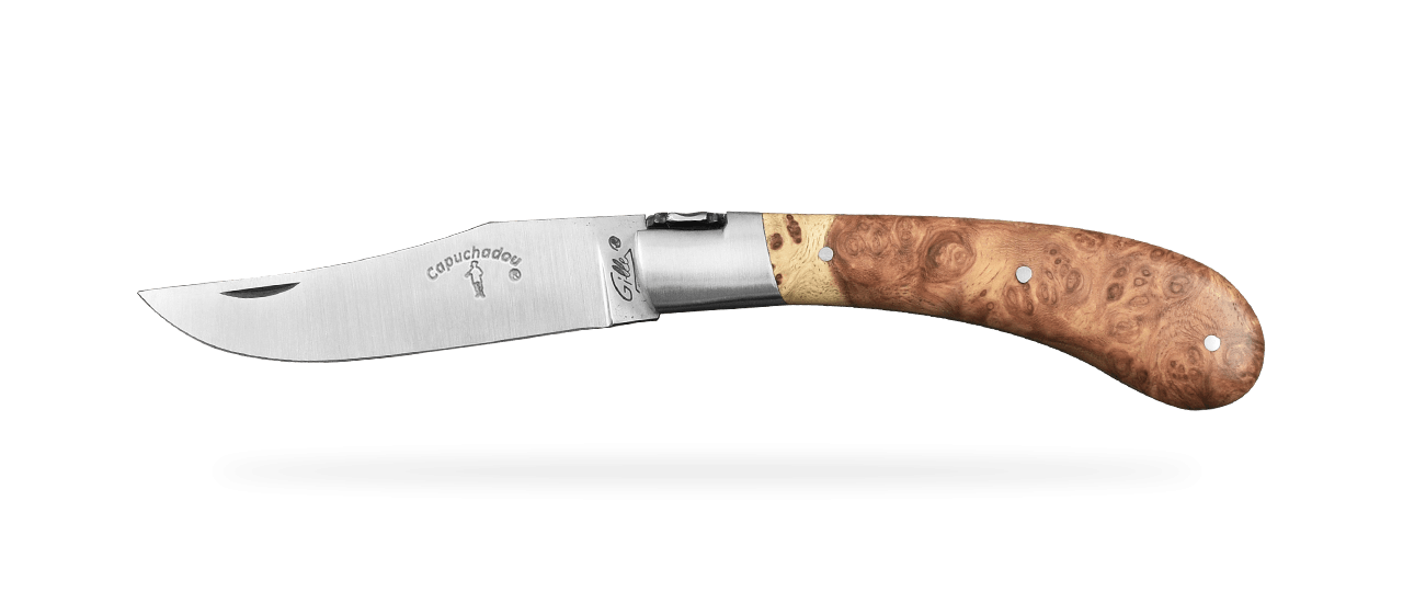 "Le Capuchadou®" 10 cm hand made knife, Amboyna burl