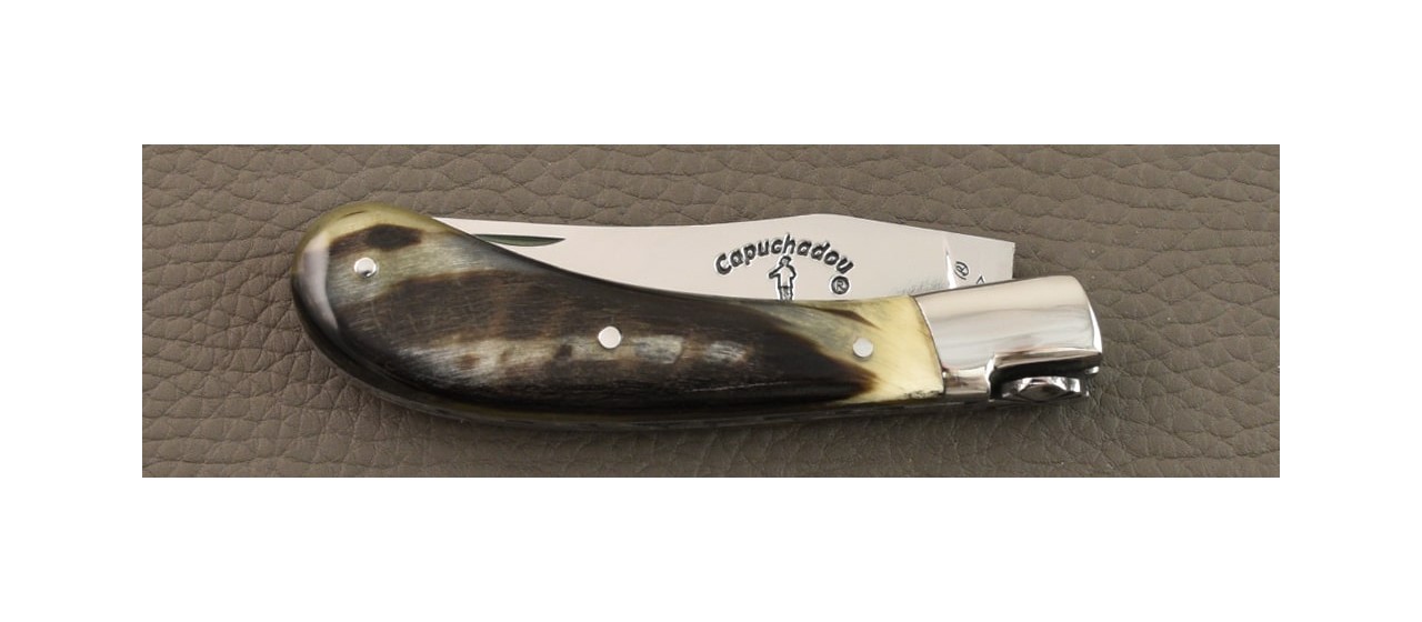 "Le Capuchadou®" 10 cm hand made knife, Dark Ram Horn