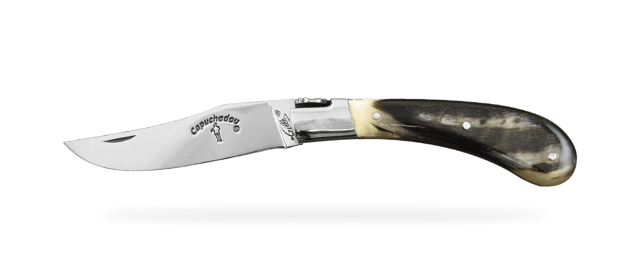 "Le Capuchadou®" 10 cm hand made knife, Dark Ram Horn