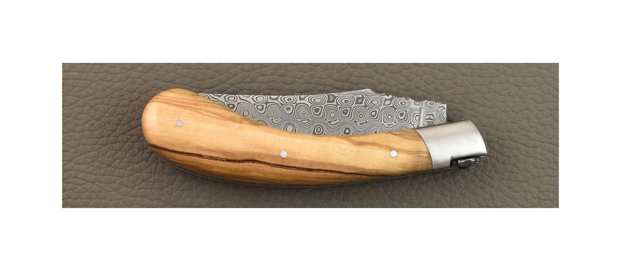 "Le Capuchadou®" 12 cm hand made knife, Olive Wood & Damascus