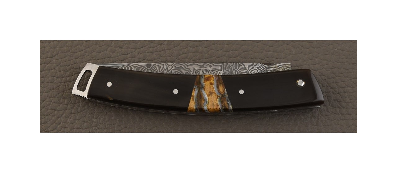 Le Thiers® Nature Damascus Central bolster Black buffalo horn tip
