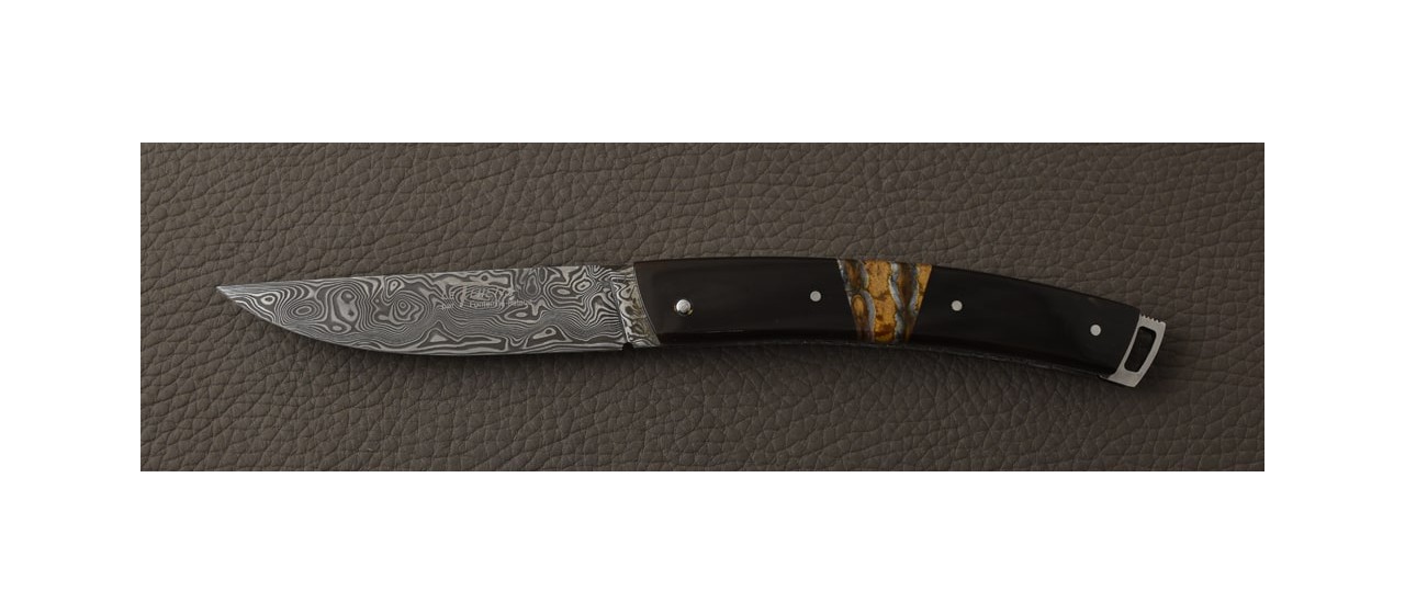 Le Thiers® Nature Damascus Central bolster Black buffalo horn tip