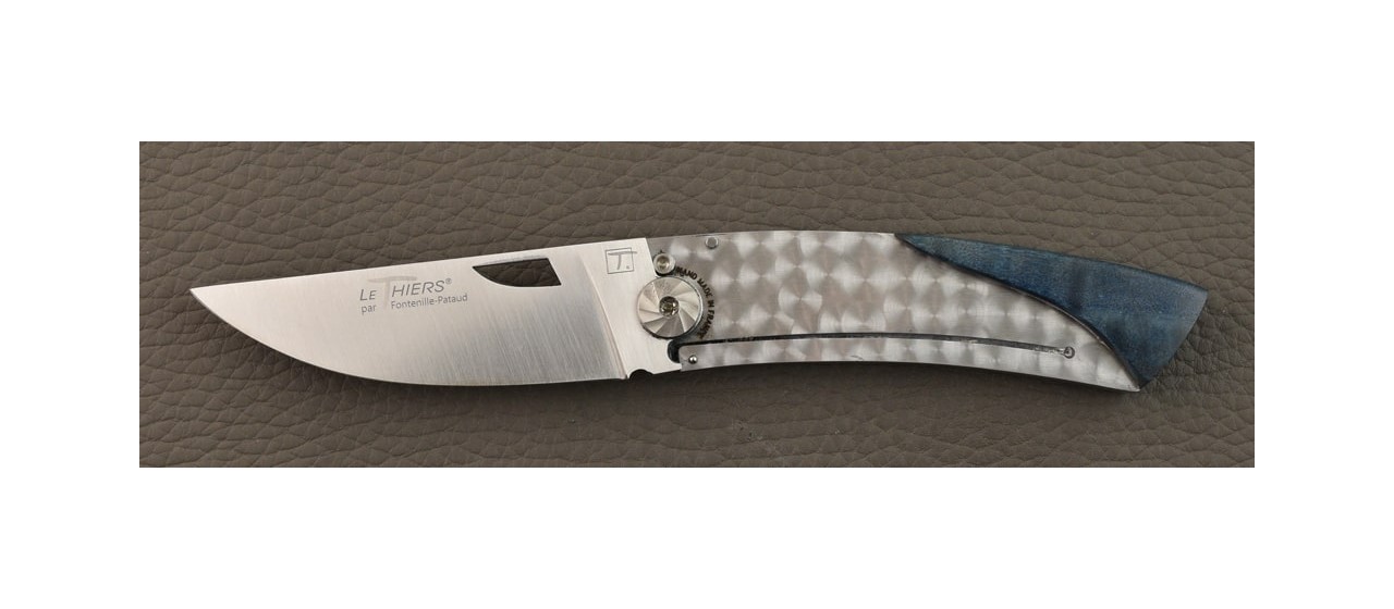 Thiers® Handmade Knife Blue Stabilized Poplar Burl