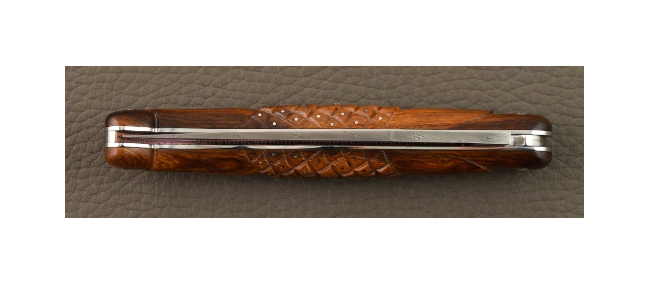 Laguiole knife 12cm Damascus "Needles" ironwood & engraving