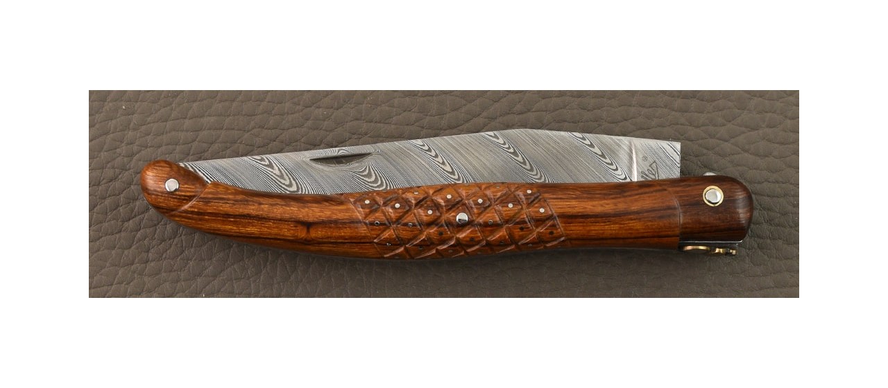 Laguiole knife 12cm Damascus "Needles" ironwood & engraving