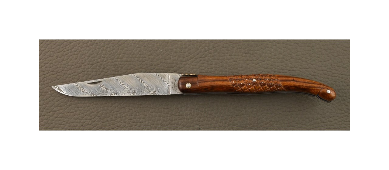 Laguiole knife 12cm Damascus "Needles" ironwood & engraving