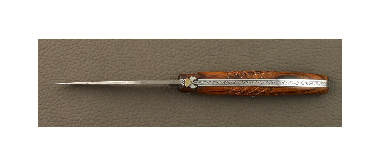 Laguiole knife 12cm Damascus "Needles" ironwood & engraving