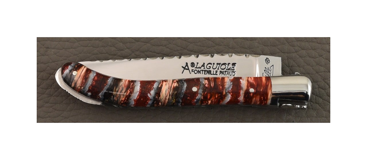 Laguiole XS Guilloché Molaire de mammouth fossile rouge