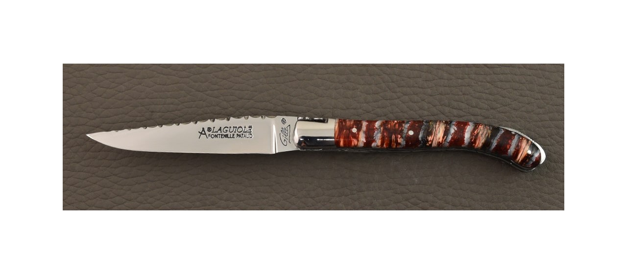 Laguiole XS Guilloché Molaire de mammouth fossile rouge