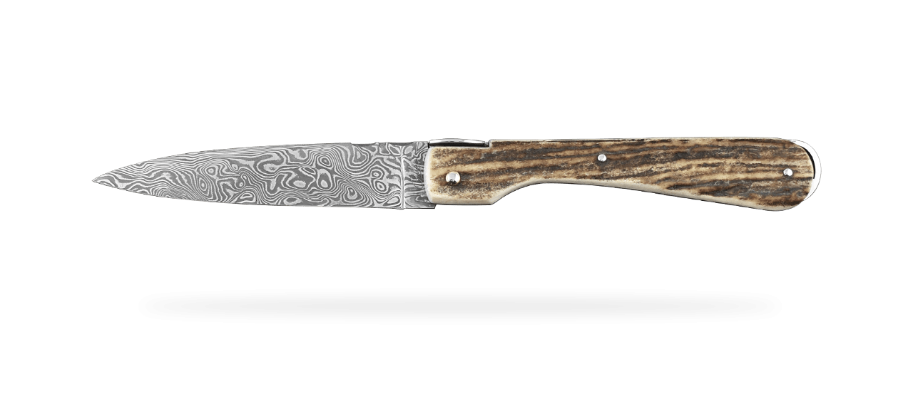 Corsican Sperone "Guilloché" Damascus Range Full Handle Stag