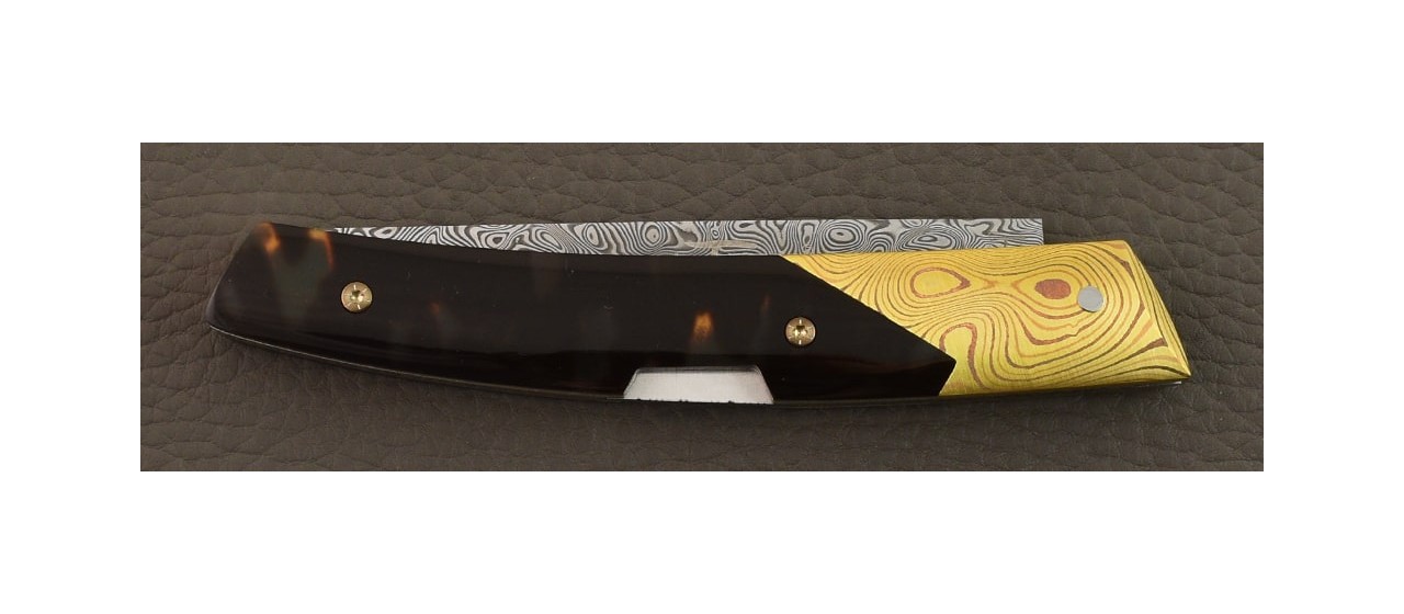 Le Thiers® Advance Damascus Genuine Tortoise & Mokume Gane bolster