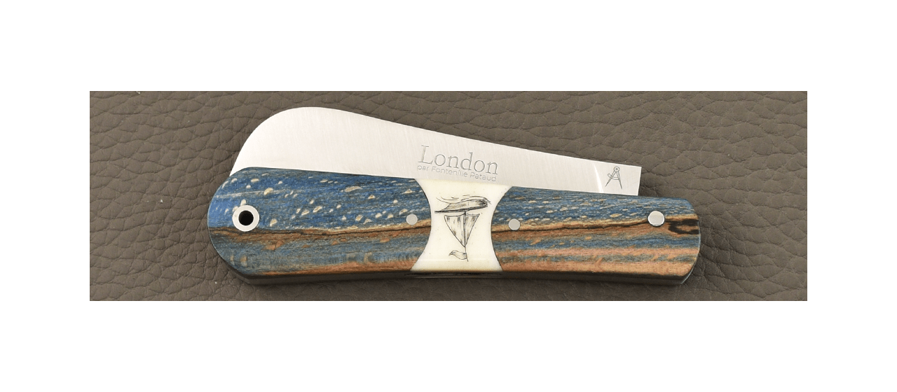 London 9 cm Blue beech and Sailboat Scrimshaw