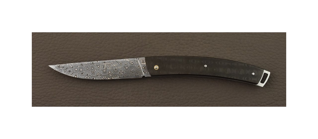 Le Thiers® 11,5 cm Nature Fat Carbon Black Drop and Damascus steel