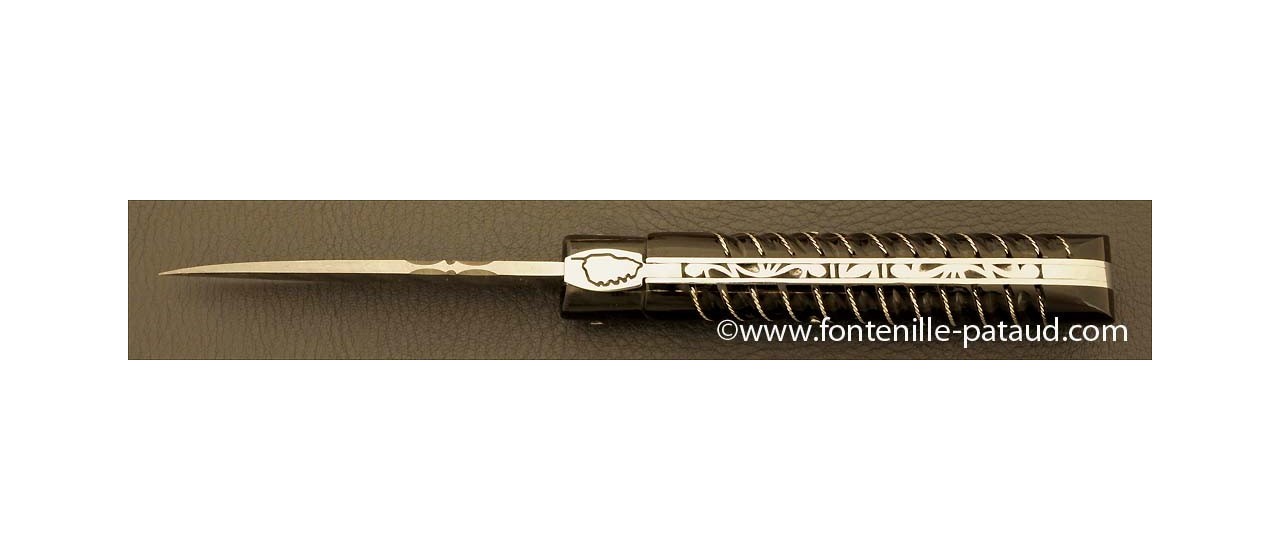 Couteau Vendetta Corse Tresse en argent Corne noire