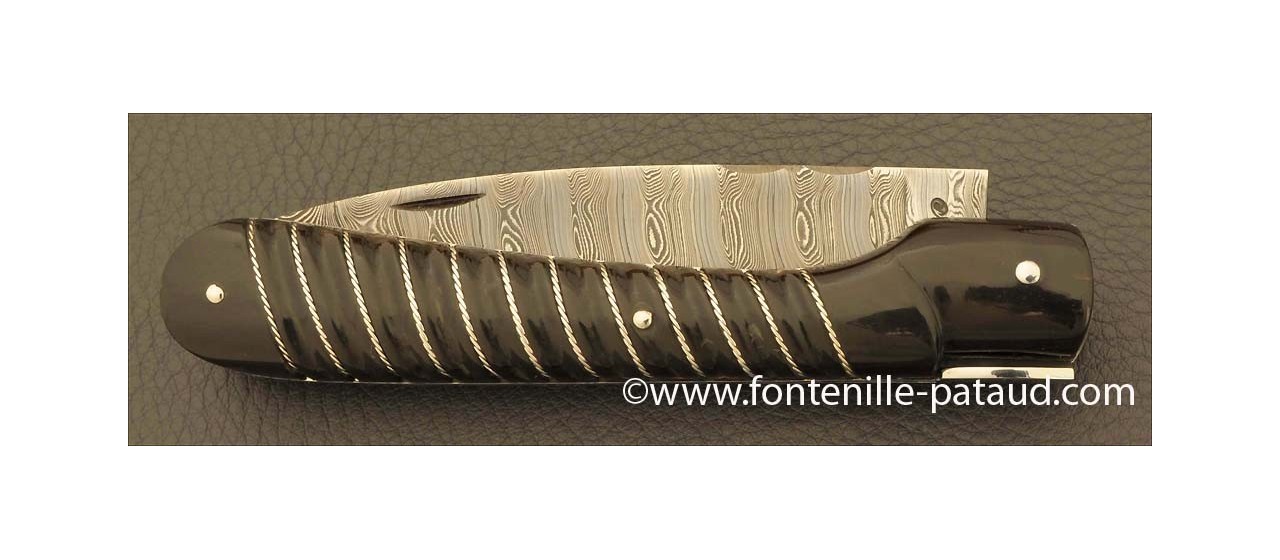 Couteau Vendetta Corse Tresse en argent Corne noire