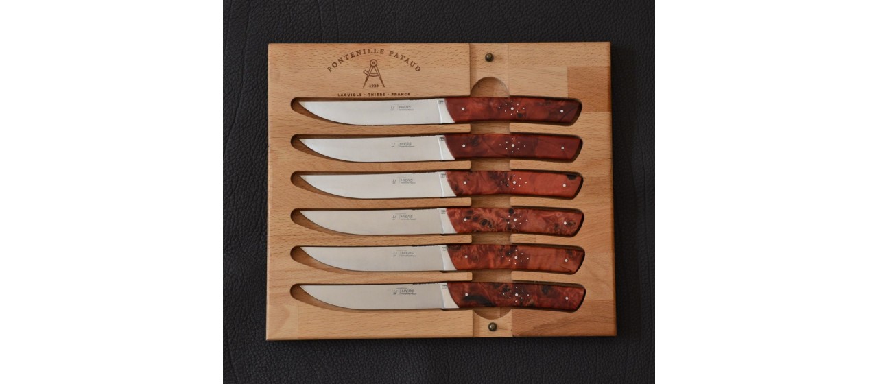 Set of 6 Le Thiers® knives Red Poplar burl