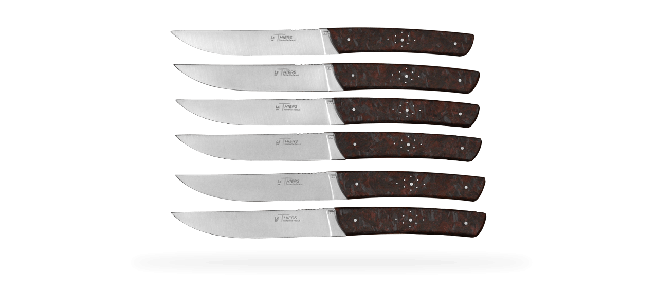 Set of 6 Le Thiers® knives Red Carbon Glitter