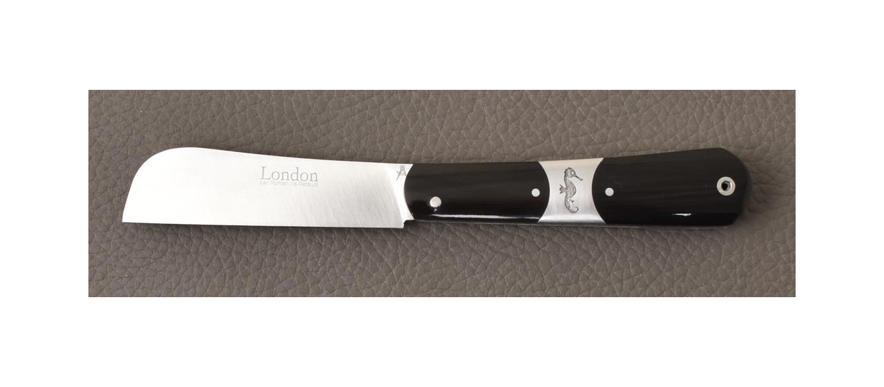 Couteau London pointe de corne noire avec gravure main