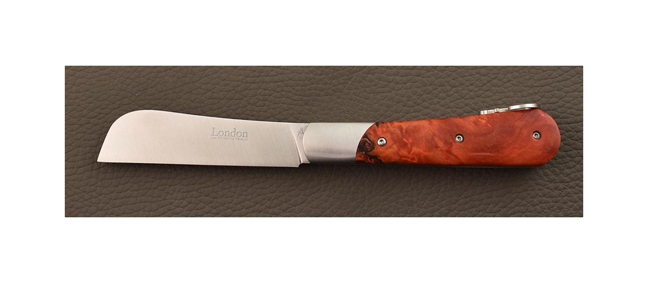 London pen knife 11 cm  red polar burl handmade in France