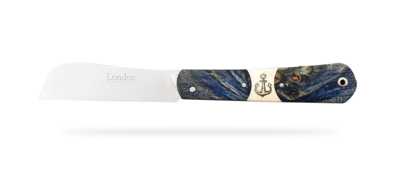 London 9 cm Blue poplar burl and Anchor scrimshaw