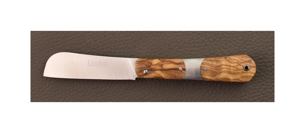 Folding knife London handmade in France and olivewood handle