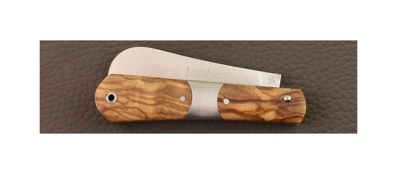 Folding knife London handmade in France and olivewood handle