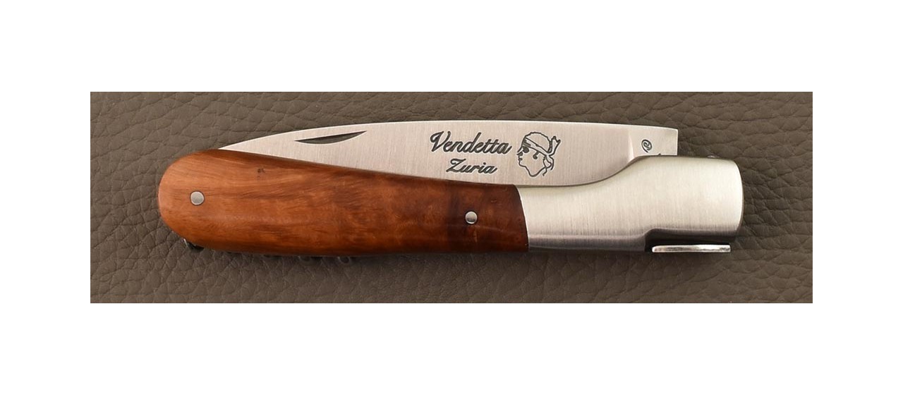 Couteau Vendetta Corse Traditionnelle avec tire-bouchon Loupe de thuya