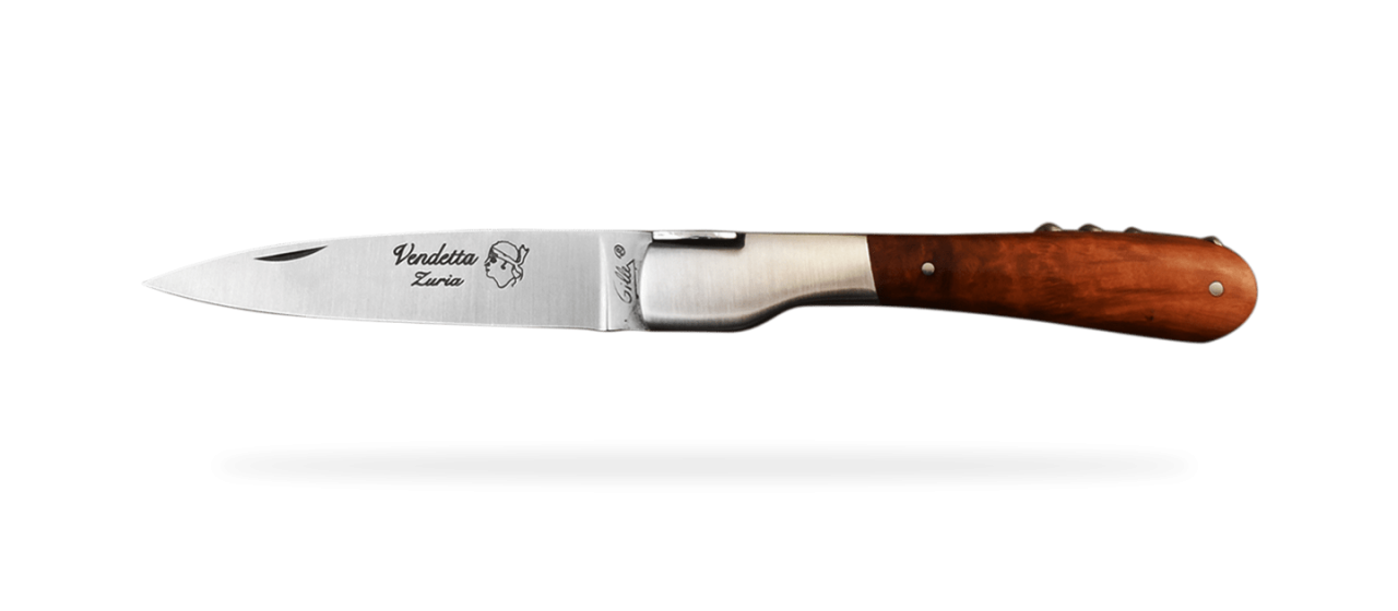 Couteau Vendetta Corse Traditionnelle avec tire-bouchon Loupe de thuya
